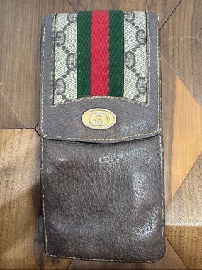 Vintage Gucci GG Web Stripe Glasses Case / Slim Organizer / Phone Pouch Italy